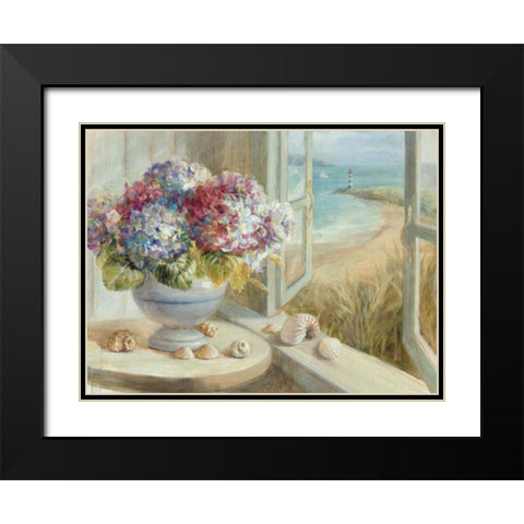 Coastal Hydrangea Black Modern Wood Framed Art Print with Double Matting by Nai, Danhui