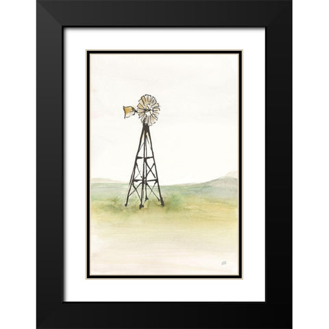 Windmill Landscape I Black Modern Wood Framed Art Print with Double Matting by Paschke, Chris