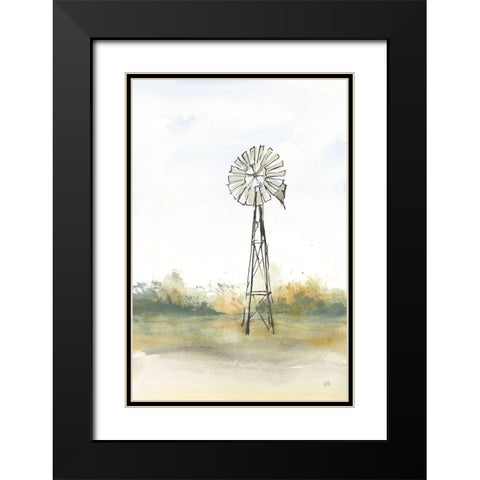 Windmill Landscape II Black Modern Wood Framed Art Print with Double Matting by Paschke, Chris