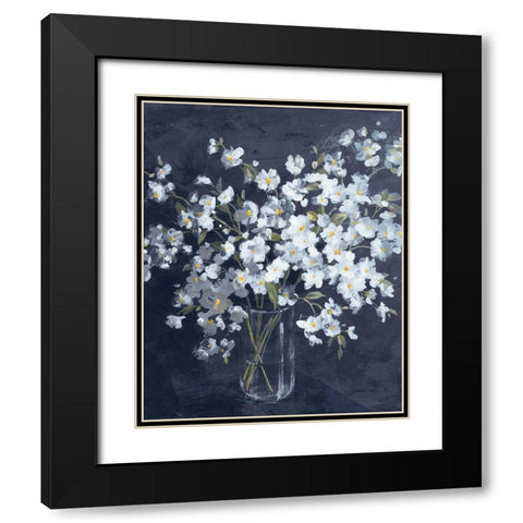 Fresh White Bouquet Indigo Crop Black Modern Wood Framed Art Print with Double Matting by Nai, Danhui