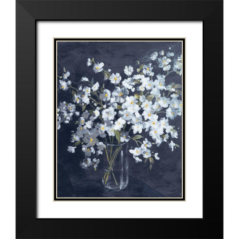 Fresh White Bouquet Indigo Crop Black Modern Wood Framed Art Print with Double Matting by Nai, Danhui