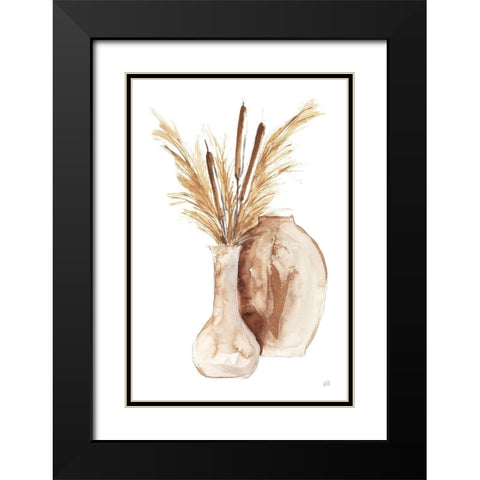 Earthy Vase Cattails Black Modern Wood Framed Art Print with Double Matting by Paschke, Chris