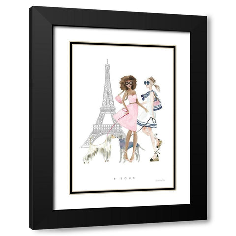 Paris Girlfriends I Pastel Black Modern Wood Framed Art Print with Double Matting by Charro, Mercedes Lopez