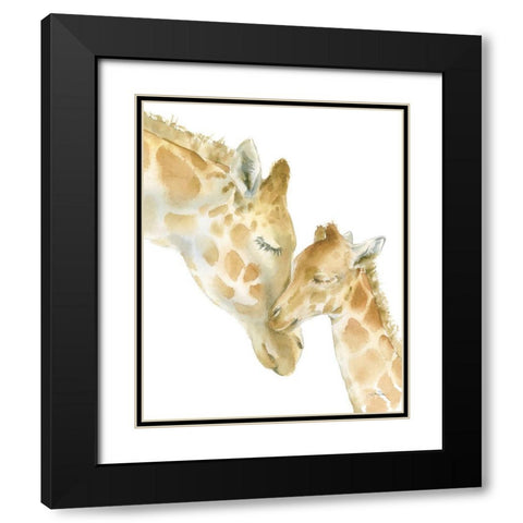 Giraffe Love on White Black Modern Wood Framed Art Print with Double Matting by Pete, Katrina