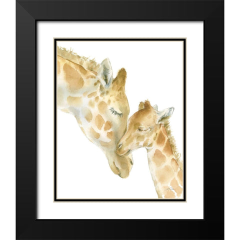 Giraffe Love on White Black Modern Wood Framed Art Print with Double Matting by Pete, Katrina
