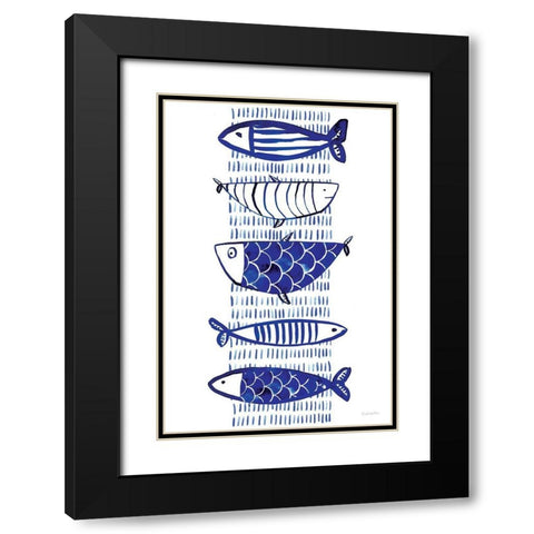 Blue Fish II Black Modern Wood Framed Art Print with Double Matting by Charro, Mercedes Lopez