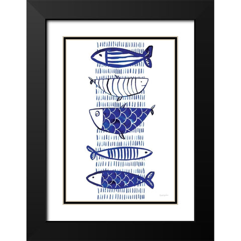 Blue Fish II Black Modern Wood Framed Art Print with Double Matting by Charro, Mercedes Lopez