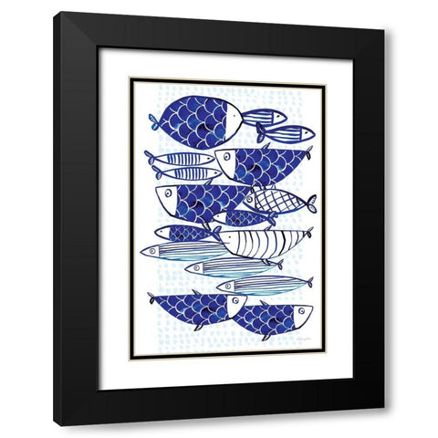 Blue Fish III Black Modern Wood Framed Art Print with Double Matting by Charro, Mercedes Lopez