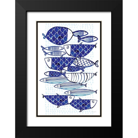 Blue Fish III Black Modern Wood Framed Art Print with Double Matting by Charro, Mercedes Lopez