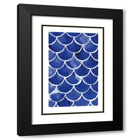 Blue Fish Waves Black Modern Wood Framed Art Print with Double Matting by Charro, Mercedes Lopez