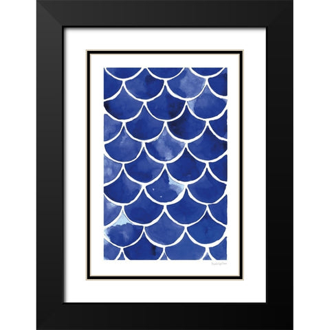 Blue Fish Waves Black Modern Wood Framed Art Print with Double Matting by Charro, Mercedes Lopez