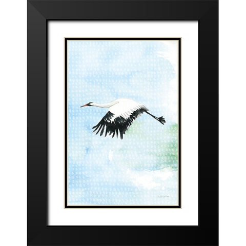 Crane in Flight II Black Modern Wood Framed Art Print with Double Matting by Charro, Mercedes Lopez