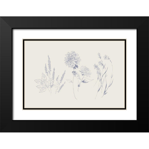 Flowers on White VIII Blue Black Modern Wood Framed Art Print with Double Matting by Wild Apple Portfolio
