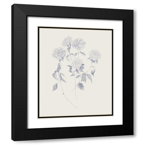 Flowers on White VI Blue Black Modern Wood Framed Art Print with Double Matting by Wild Apple Portfolio