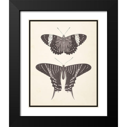 Papillons I Neutral Black Modern Wood Framed Art Print with Double Matting by Wild Apple Portfolio