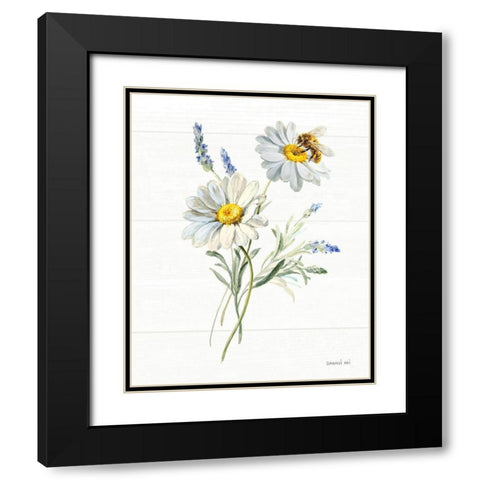 Bees and Blooms Flowers II Black Modern Wood Framed Art Print with Double Matting by Nai, Danhui