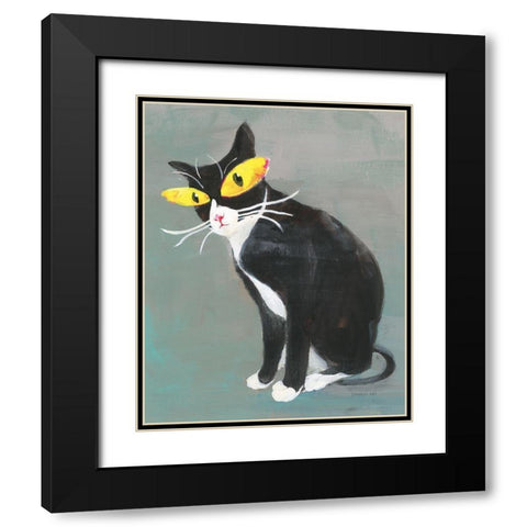 Black Kitty Black Modern Wood Framed Art Print with Double Matting by Nai, Danhui