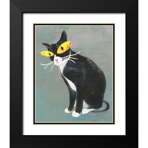 Black Kitty Black Modern Wood Framed Art Print with Double Matting by Nai, Danhui