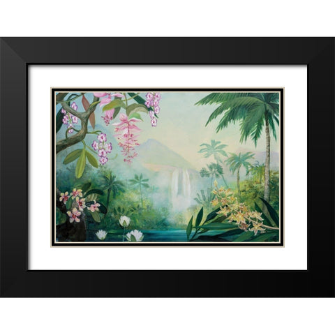 Tropical Falls Black Modern Wood Framed Art Print with Double Matting by Purinton, Julia