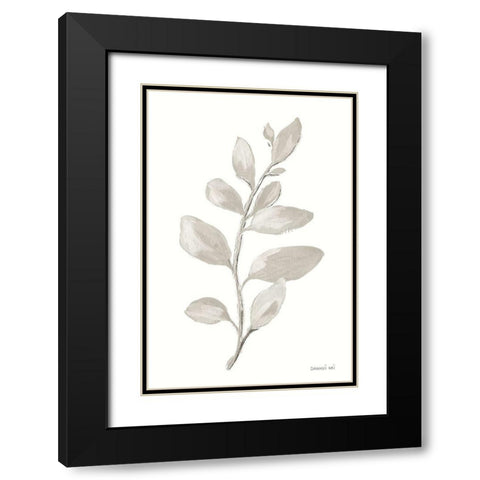 Gray Sage Leaves I on White Black Modern Wood Framed Art Print with Double Matting by Nai, Danhui