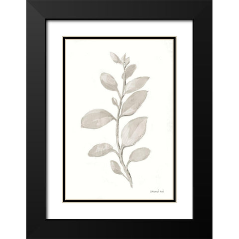 Gray Sage Leaves II on White Black Modern Wood Framed Art Print with Double Matting by Nai, Danhui