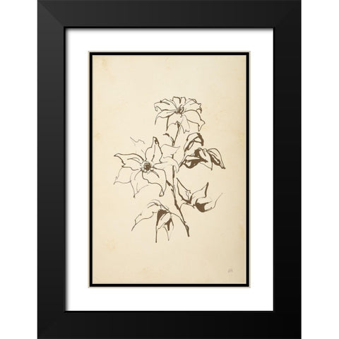 Vintage Line Clematis Black Modern Wood Framed Art Print with Double Matting by Paschke, Chris