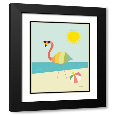 Beach Flamingo Black Modern Wood Framed Art Print with Double Matting by Kelle, Ann