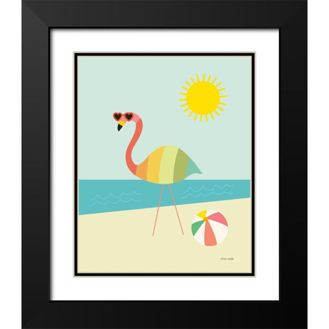 Beach Flamingo Black Modern Wood Framed Art Print with Double Matting by Kelle, Ann