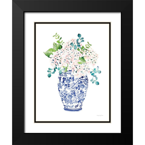 Chinoiserie Hydrangea II Blush Black Modern Wood Framed Art Print with Double Matting by Charro, Mercedes Lopez