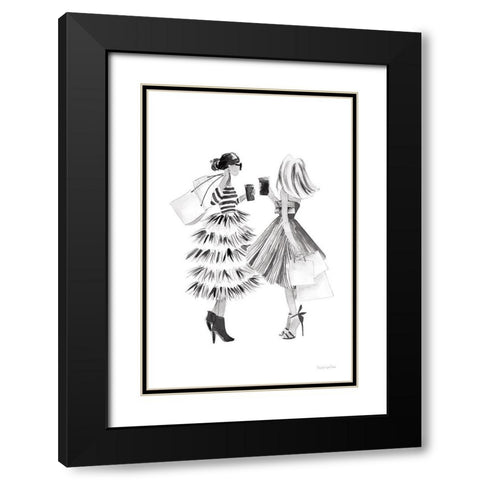 Paris Girlfriends II BW Black Modern Wood Framed Art Print with Double Matting by Charro, Mercedes Lopez