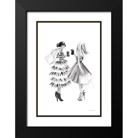 Paris Girlfriends II BW Black Modern Wood Framed Art Print with Double Matting by Charro, Mercedes Lopez