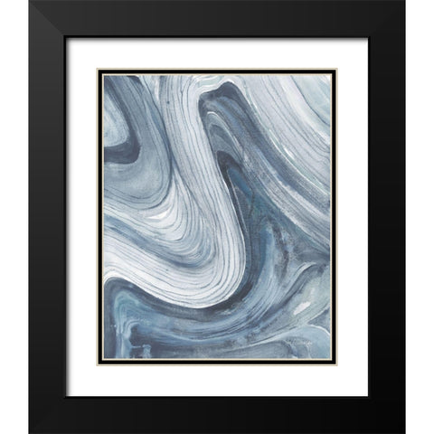 Swirl II Blue Gray Black Modern Wood Framed Art Print with Double Matting by Hristova, Albena