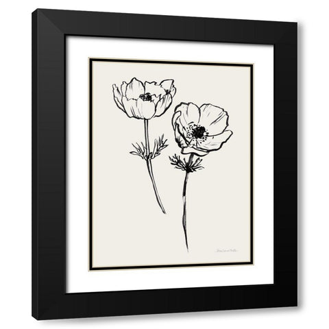 Ink Anemones I Black Black Modern Wood Framed Art Print with Double Matting by Miller, Sara Zieve