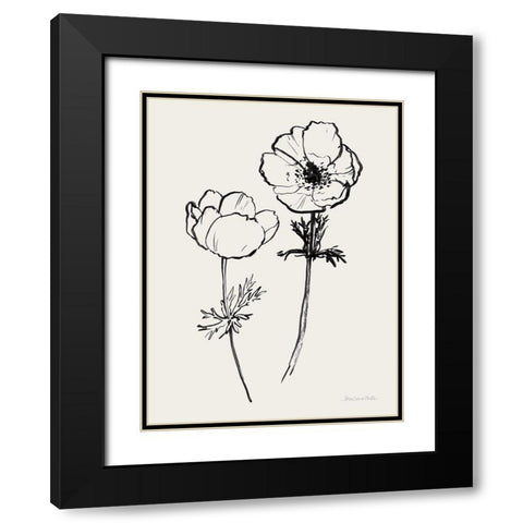 Ink Anemones II Black Black Modern Wood Framed Art Print with Double Matting by Miller, Sara Zieve