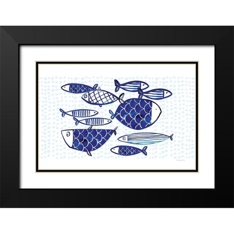 Blue Fish IV Black Modern Wood Framed Art Print with Double Matting by Charro, Mercedes Lopez