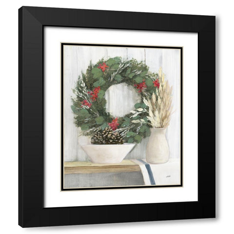 Natural Christmas I Blue Black Modern Wood Framed Art Print with Double Matting by Purinton, Julia