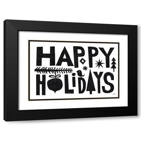 Christmas Whimsy Happy Holidays Black Black Modern Wood Framed Art Print with Double Matting by Mullan, Michael
