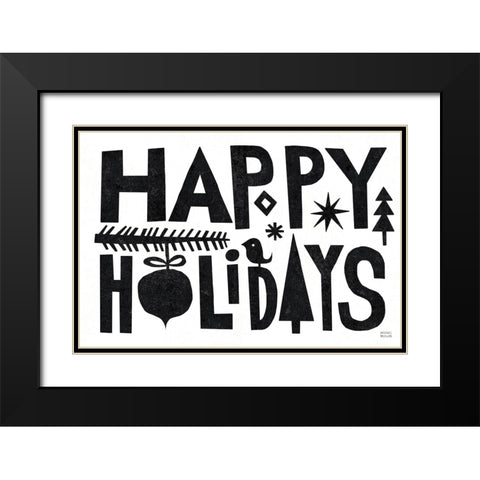 Christmas Whimsy Happy Holidays Black Black Modern Wood Framed Art Print with Double Matting by Mullan, Michael