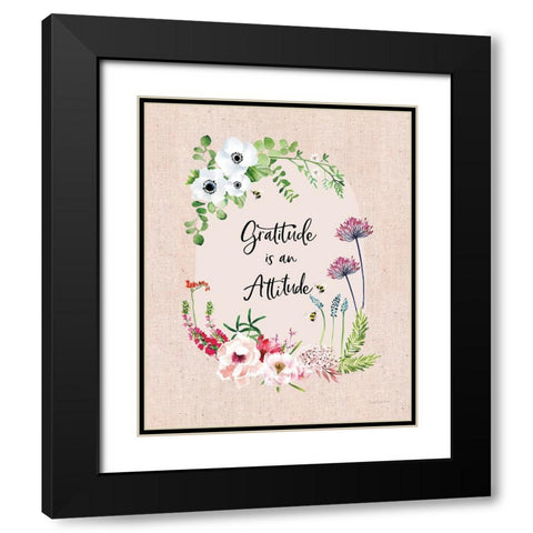 Gratitude Flowers II Linen Black Modern Wood Framed Art Print with Double Matting by Charro, Mercedes Lopez