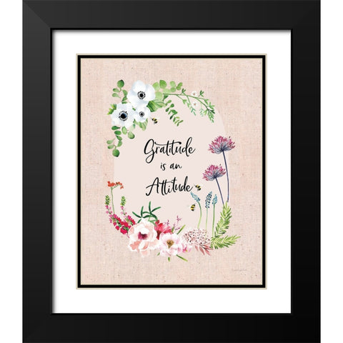 Gratitude Flowers II Linen Black Modern Wood Framed Art Print with Double Matting by Charro, Mercedes Lopez