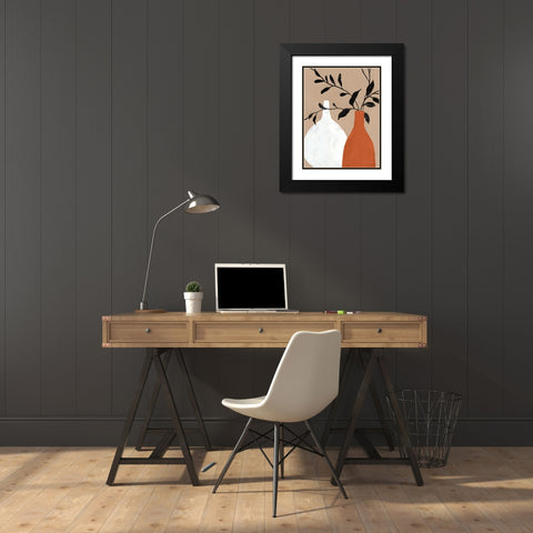 Slender Stems II Terracotta Black Modern Wood Framed Art Print with Double Matting by Nai, Danhui