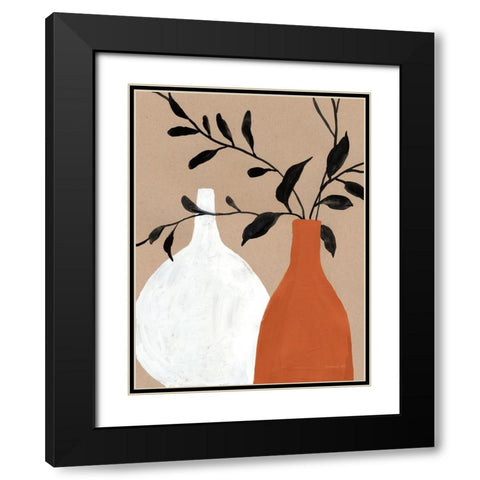 Slender Stems II Terracotta Black Modern Wood Framed Art Print with Double Matting by Nai, Danhui