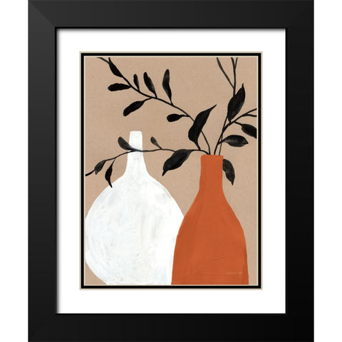 Slender Stems II Terracotta Black Modern Wood Framed Art Print with Double Matting by Nai, Danhui