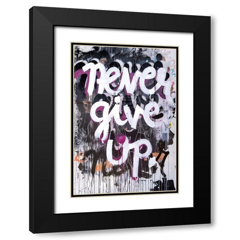 Never Give Up Black Modern Wood Framed Art Print with Double Matting by Youngstrom, Kent