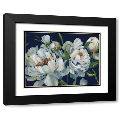 Peony Season I Navy Black Modern Wood Framed Art Print with Double Matting by Pete, Katrina