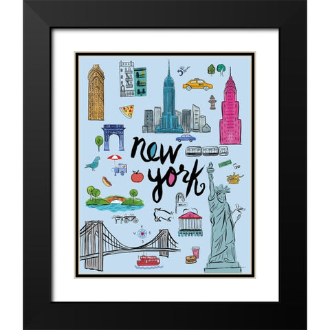 Travel NYC Blue Black Modern Wood Framed Art Print with Double Matting by Zaman, Farida