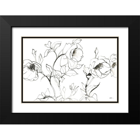 Sketch of Roses Black Modern Wood Framed Art Print with Double Matting by Novak, Shirley