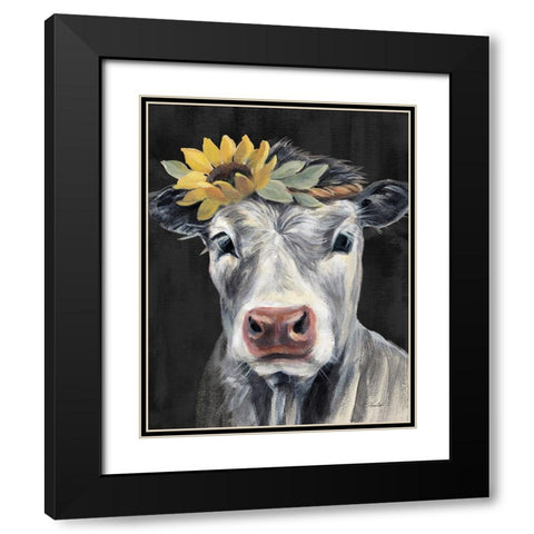 Pretty Cow on Black Black Modern Wood Framed Art Print with Double Matting by Vassileva, Silvia