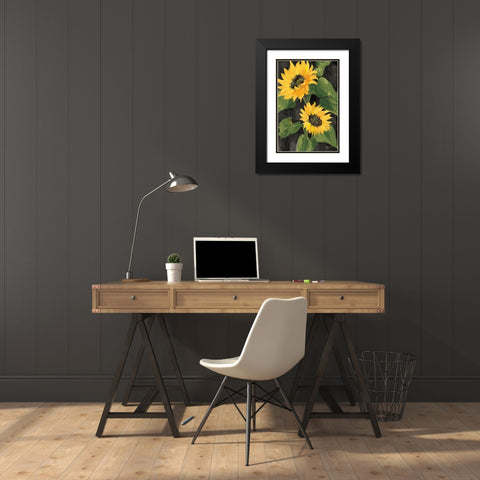 Sunny Blooms on Black Black Modern Wood Framed Art Print with Double Matting by Hristova, Albena