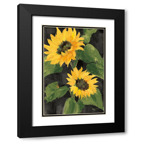 Sunny Blooms on Black Black Modern Wood Framed Art Print with Double Matting by Hristova, Albena